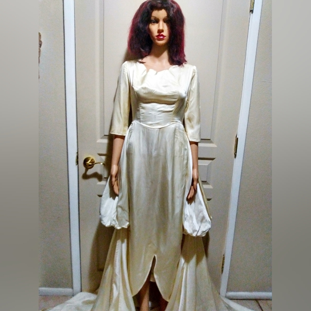 Vintage 1950s Satin Wedding Dress.